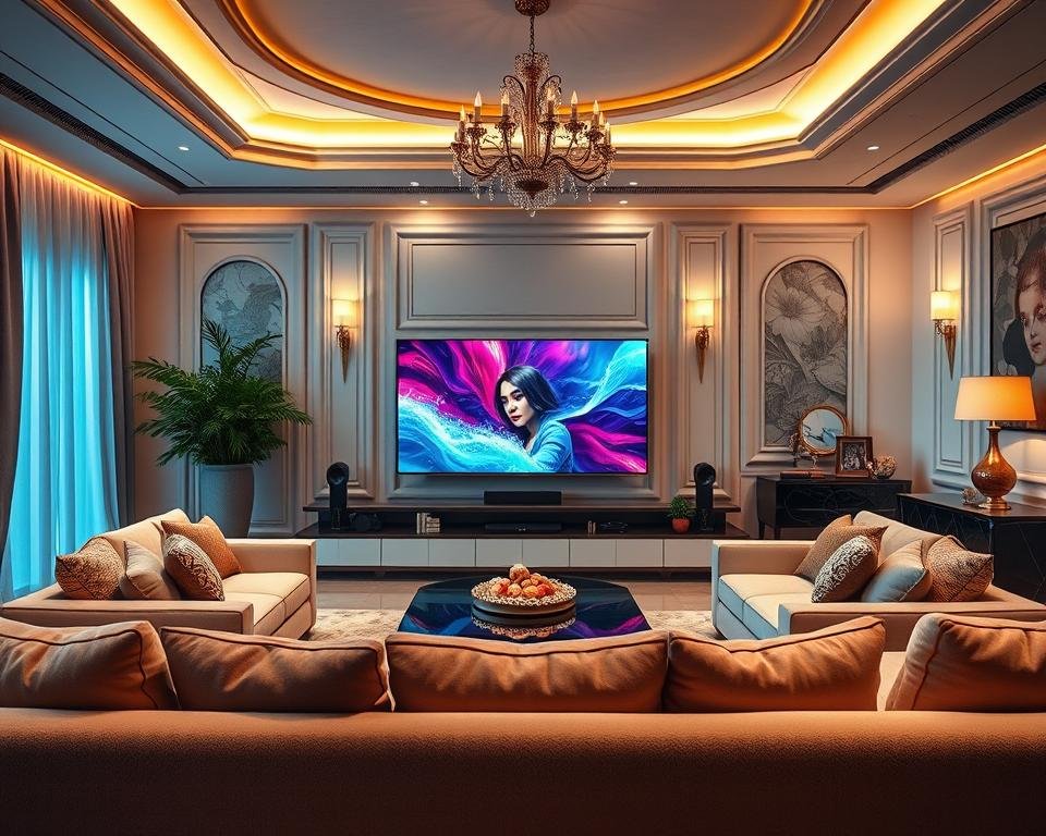 A visually stunning and immersive IPTV experience, showcasing a majestic living room setup. In the foreground, a sleek and modern TV displays vibrant, high-definition content, its screen framed by elegant, minimalist furniture. The middle ground features plush, comfortable seating arrangements inviting users to sink in and enjoy the content. In the background, warm, ambient lighting creates a cozy and inviting atmosphere, complemented by tasteful, high-end decor elements that exude a sense of luxury and sophistication. The overall scene conveys a sense of refined, effortless entertainment, where the user is seamlessly immersed in a world of captivating visuals and unparalleled content delivery. A visually stunning and immersive IPTV experience, showcasing a majestic living room setup. In the foreground, a sleek and modern TV displays vibrant, high-definition content, its screen framed by elegant, minimalist furniture. The middle ground features plush, comfortable seating arrangements inviting users to sink in and enjoy the content. In the background, warm, ambient lighting creates a cozy and inviting atmosphere, complemented by tasteful, high-end decor elements that exude a sense of luxury and sophistication. The overall scene conveys a sense of refined, effortless entertainment, where the user is seamlessly immersed in a world of captivating visuals and unparalleled content delivery.